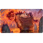 A fantasy art playmat featuring a large, furry creature with armor and glowing orange energy in its hand. Brand: Ultra PRO, Item: Bloomburrow Hugs, Grisly Guardian Playmat.