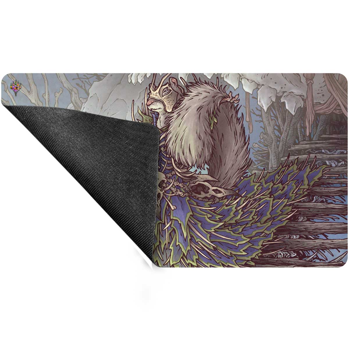 A fantasy art playmat featuring Camellia, the Seedmiser from Magic: The Gathering. Brand: Unknown, Item: Bloomburrow Camellia, the Seedmiser Playmat.