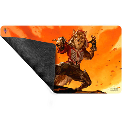 A vibrant orange Bloomburrow The Infamous Cruelclaw Playmat for Magic: The Gathering. Brand: Ultra-Pro.