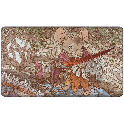 A colorful gaming playmat featuring Mabel, Heir to Cragflame from Magic: The Gathering. Brand: Ultra PRO, Item: Bloomburrow Mabel, Heir to Cragflame HOLOFOIL® Standard Gaming Playmat