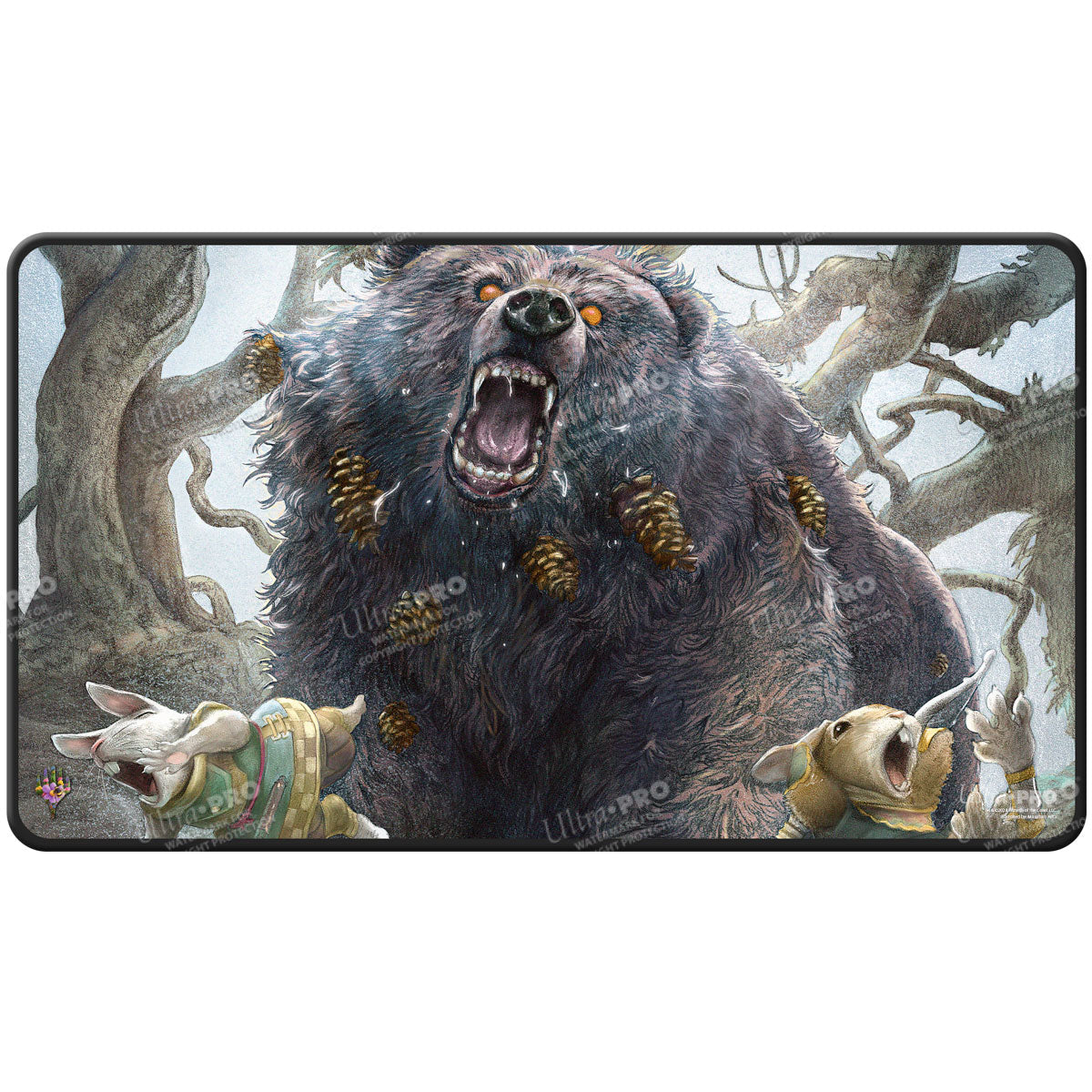 A Black Stitched Standard Gaming Playmat featuring Lumra, Bellow of the Woods from Magic: The Gathering, illustrated by Ultra PRO.