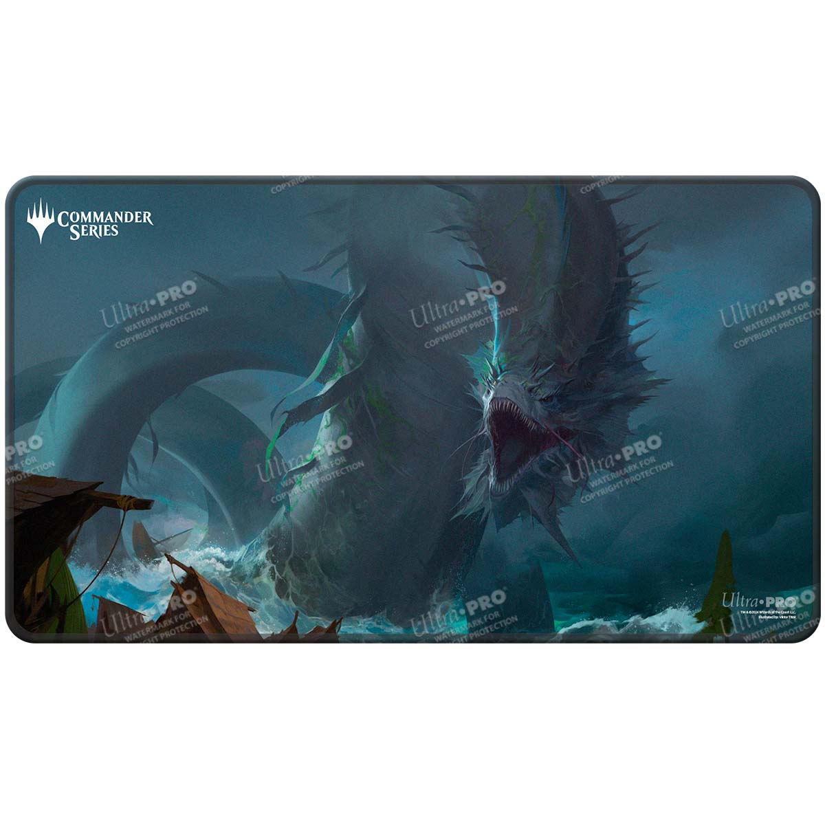 A blue and green Commander Series #3: Enemy - Aesi Stitched Edge Standard Gaming Playmat for Magic: The Gathering. Brand: Ultra PRO, Item: Commander Series #3: Enemy - Aesi Stitched Edge Standard Gaming Playmat.