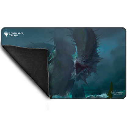 A dark blue and green Commander Series Aesi Stitched Edge Standard Gaming Playmat for Magic: The Gathering. Brand: Ultra Pro, Item: Commander Series #3: Enemy - Aesi Stitched Edge Standard Gaming Playmat for Magic: The Gathering.