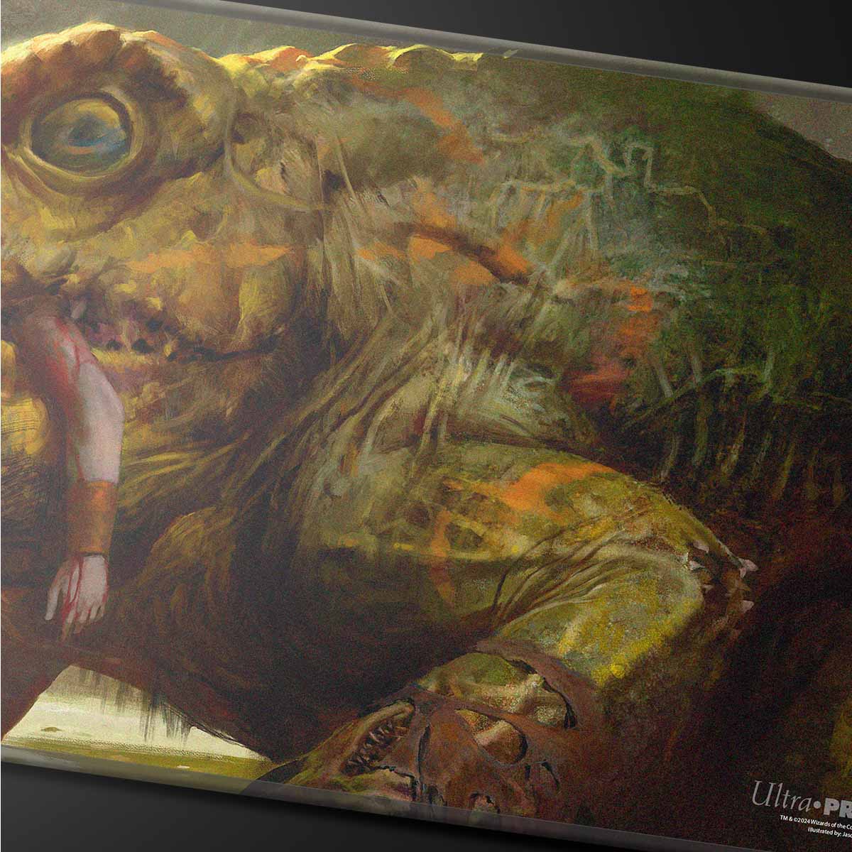 A green and yellow Gitrog Stitched Edge Standard Gaming Playmat for Magic: The Gathering. Brand: Ultra Pro, Item: Commander Series #3: Enemy.