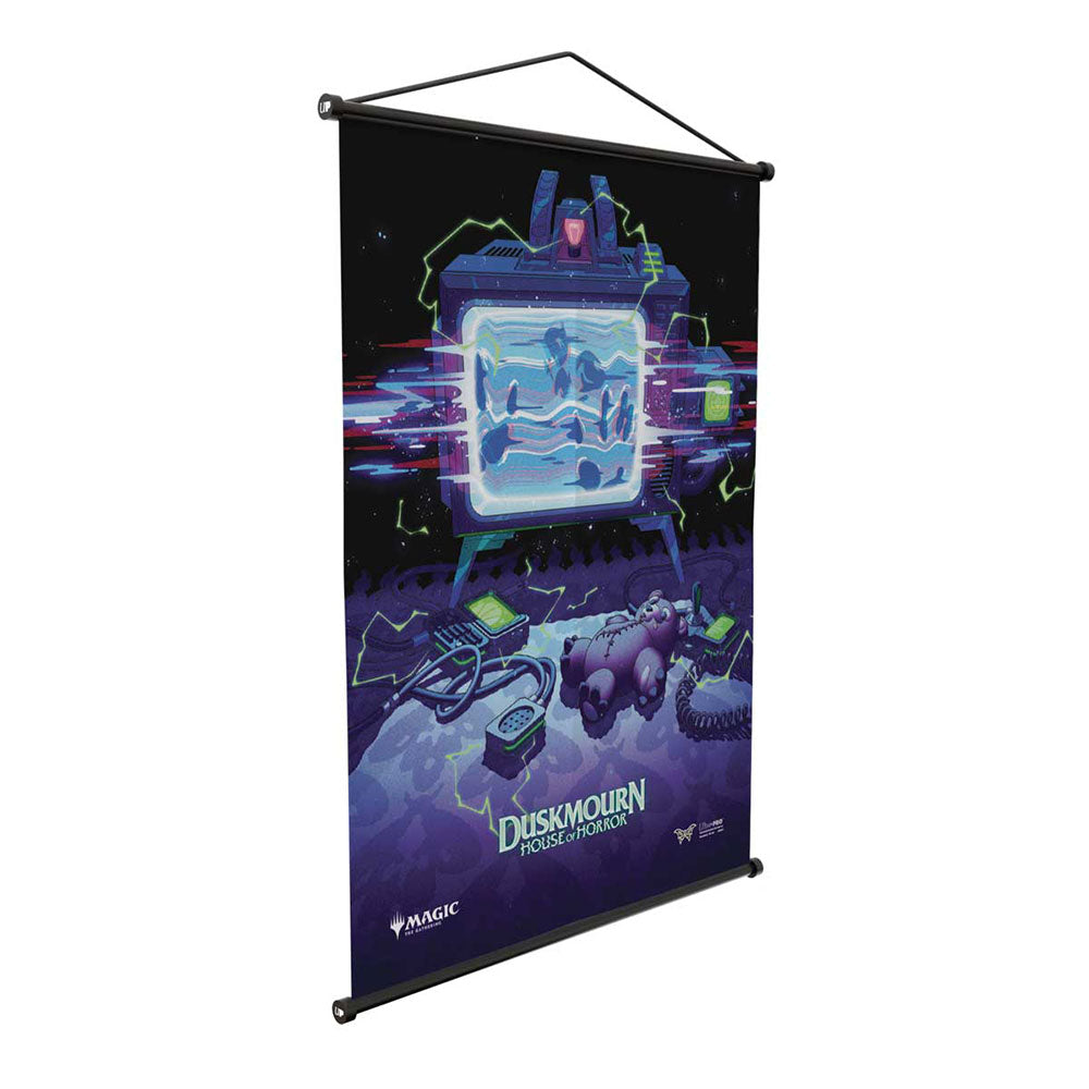 A black Duskmourn House of Horror wall scroll featuring Magic: The Gathering key art.