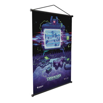 A black Duskmourn House of Horror wall scroll featuring Magic: The Gathering key art.