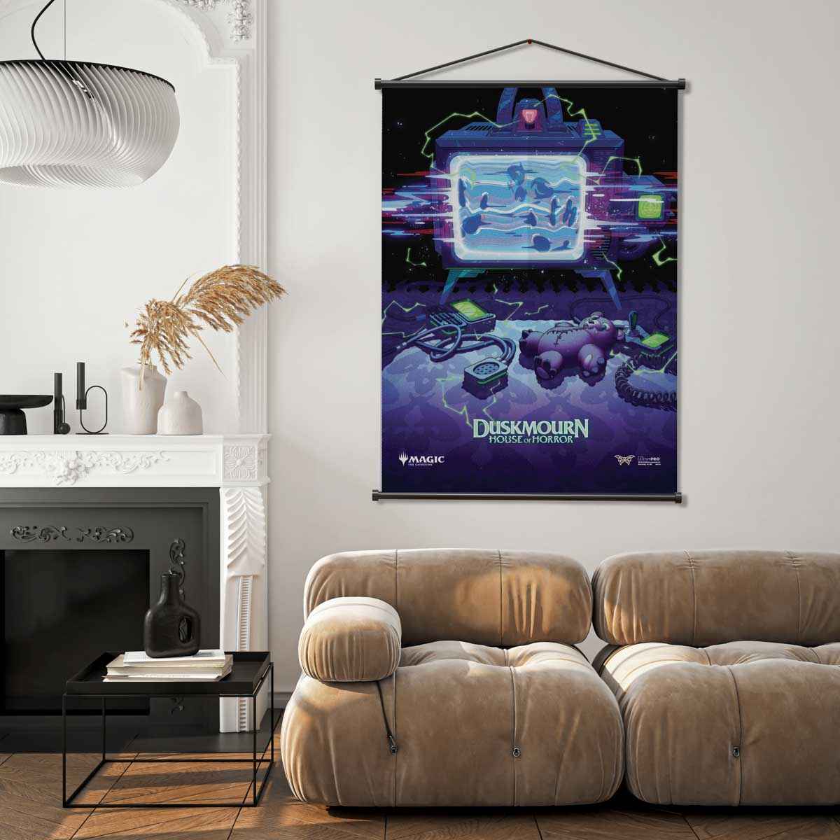 A Duskmourn House of Horror Wall Scroll by Ultra PRO. Features Magic: The Gathering Prerelease Key Art.