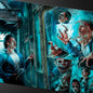 A blue and teal Duskmourn MirrorMirror Room / Fractured Realm 6ft Table Playmat. Brand: Ultra PRO, Item: Duskmourn MirrorMirror Room / Fractured Realm 6ft Table Playmat for Magic: The Gathering.