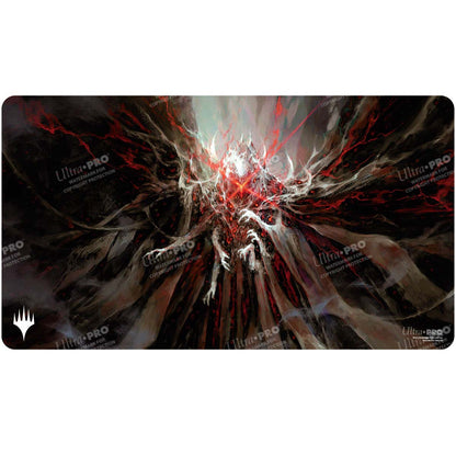 A dark fantasy Standard Gaming Playmat featuring Valgavoth, Harrower of Souls from Magic: The Gathering. Brand: Ultra PRO, Item: Duskmourn Valgavoth, Harrower of Souls (Commander) Standard Gaming Playmat.