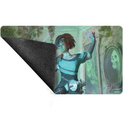 A Magic: The Gathering Standard Gaming Playmat featuring Zimone, Mystery Unraveler from Duskmourn.