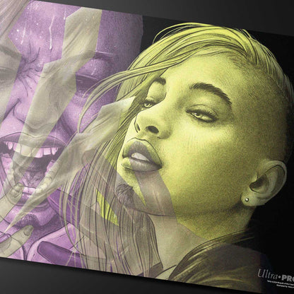 A stylized playmat featuring a double exposure of Niko, Light of Hope from Magic: The Gathering. Brand: Ultra Pro, Item: Duskmourn Niko, Light of Hope (Double Exposure Alt) Playmat Standard Gaming for Magic: The Gathering.
