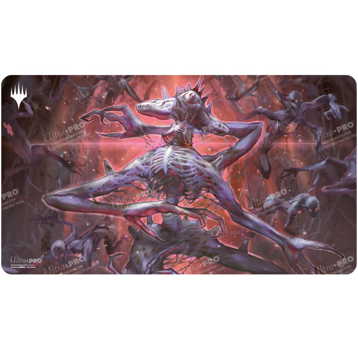 A dark fantasy Standard Gaming Playmat featuring the Duskmourn Overlord of the Balemurk from Magic: The Gathering. Brand: Ultra PRO.