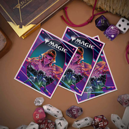 A pair of Magic: The Gathering Liliana themed deck protector sleeves by Ultra PRO.
