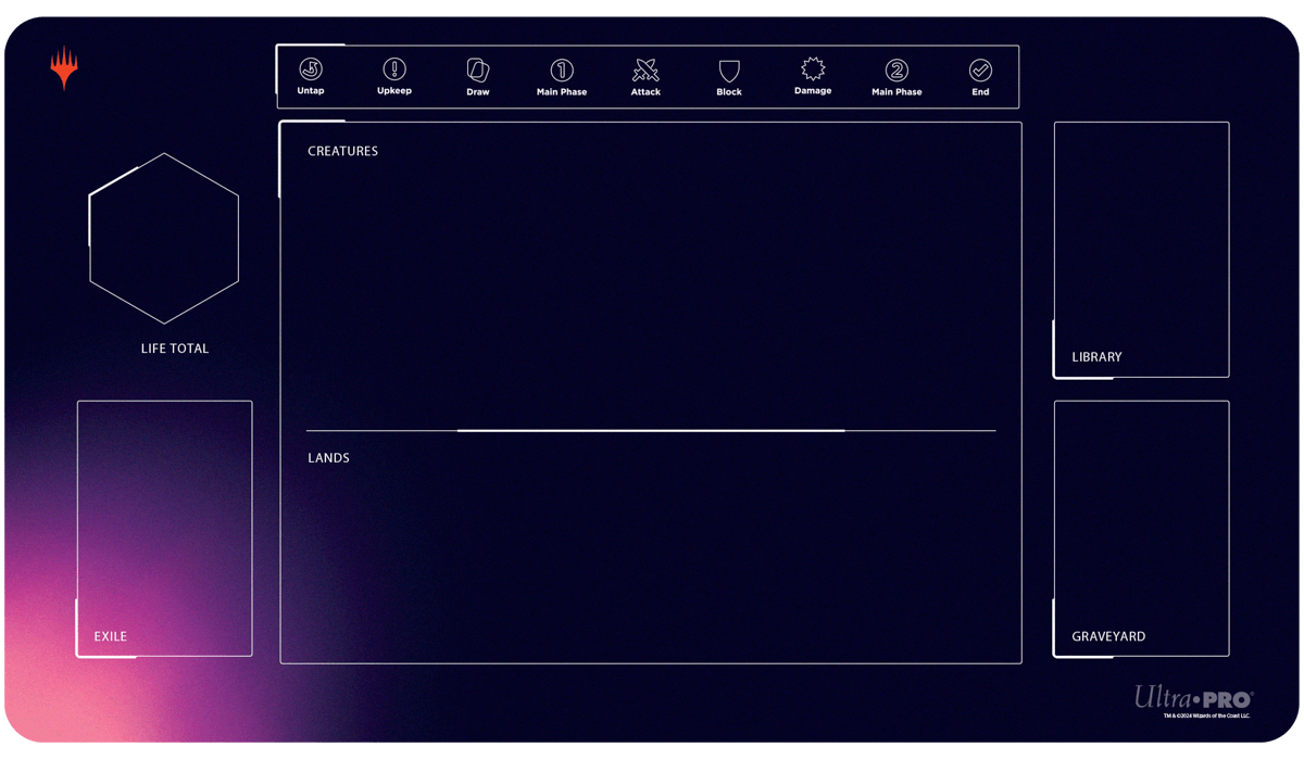 A dark blue and purple gradient playmat for Magic: The Gathering. Brand: Ultra PRO, Item: Foundations Learn To Play 1-Player Playmat