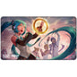A vibrant playmat featuring Hatsune Miku and other Vocaloid characters interacting with a golden Sol Ring, with a cityscape in the background. Brand: Ultra PRO, Item: Hatsune Miku - Secret Lair - Stitched Edge Playmat - (Summer) Sol Ring