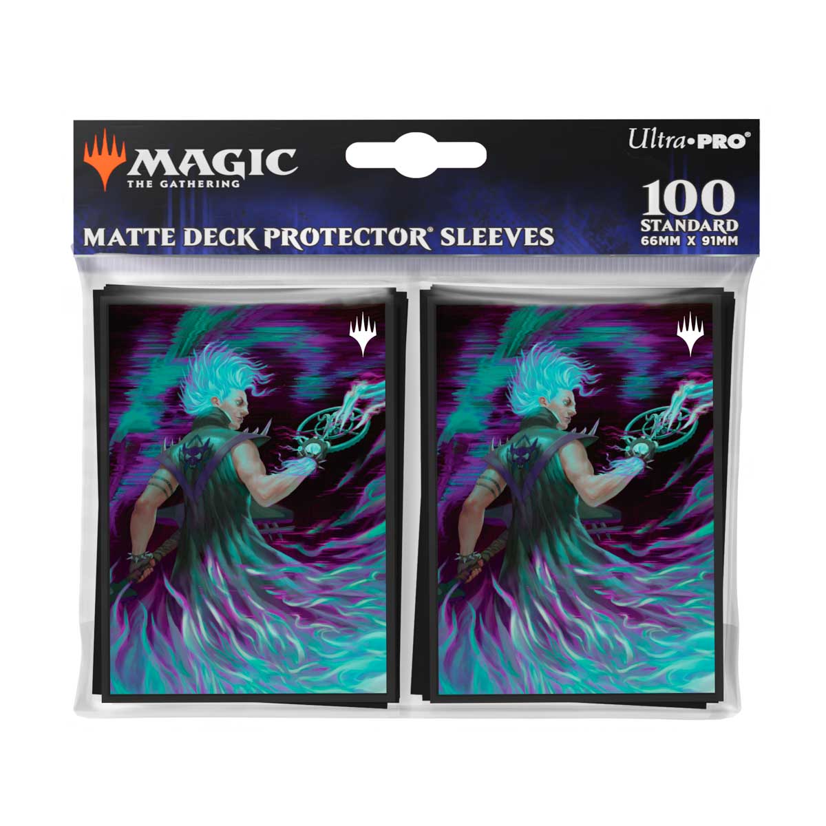 A matte deck protector sleeves featuring Aetherdrift Winter, Cursed Rider artwork. Brand: Ultra Pro, Item: Magic: The Gathering 100ct Sleeves.