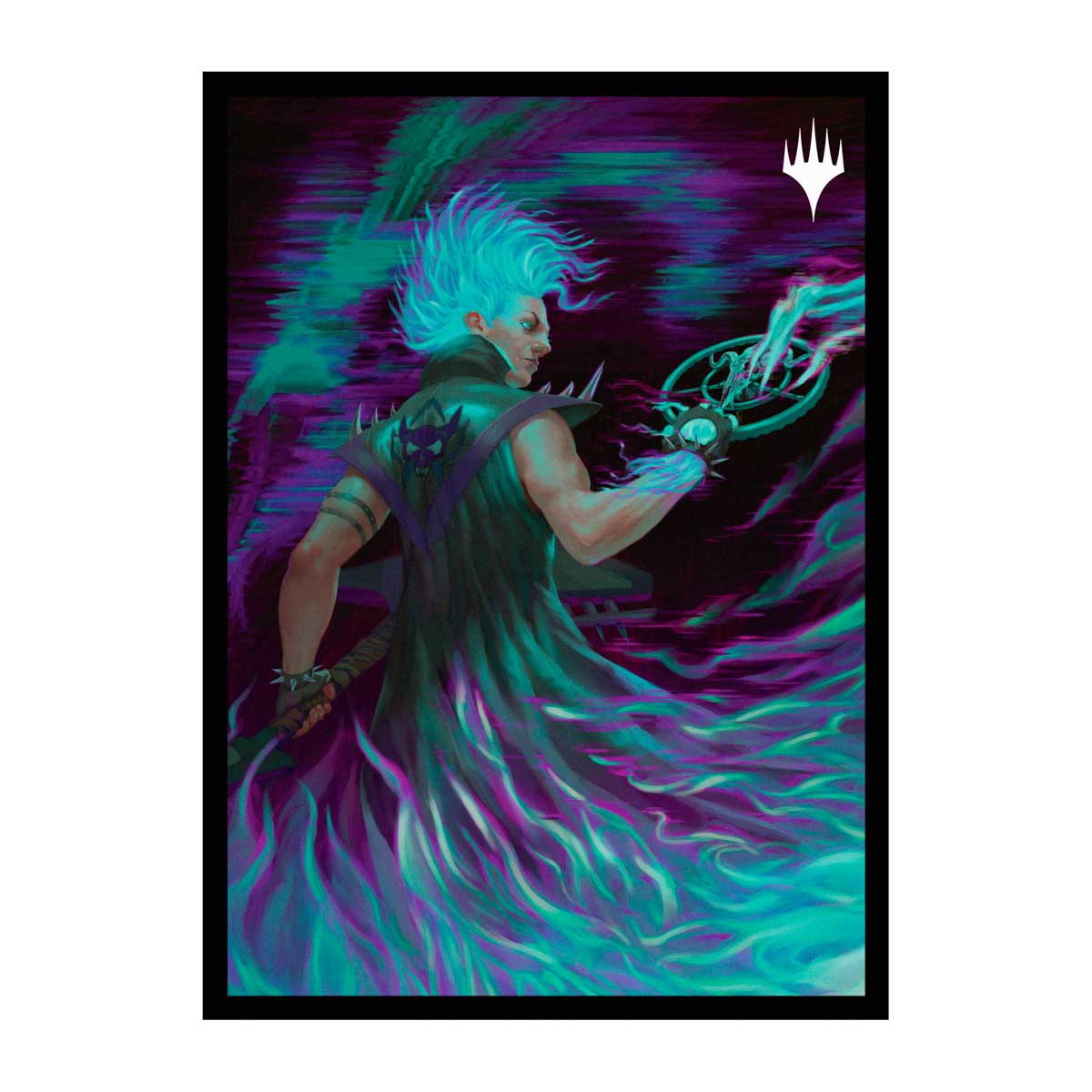 A teal and purple Aetherdrift Winter, Cursed Rider 100ct DECK PROTECTOR® Sleeves for Magic: The Gathering. Brand: Ultra PRO, Item: Aetherdrift Winter, Cursed Rider 100ct DECK PROTECTOR® Sleeves for Magic: The Gathering.