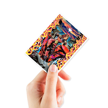 A red and yellow Aetherdrift Chandra, Spark Hunter 105ct APEX DECK PROTECTOR® Sleeves for Magic: The Gathering. Brand: Ultra PRO, Item: Aetherdrift Chandra, Spark Hunter Sleeves.