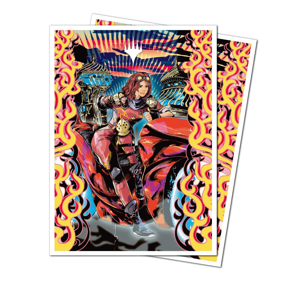 A red and yellow Aetherdrift Chandra, Spark Hunter 105ct APEX DECK PROTECTOR® Sleeves for Magic: The Gathering. Brand: Ultra PRO, Item: Aetherdrift Chandra, Spark Hunter 105ct APEX DECK PROTECTOR® Sleeves.