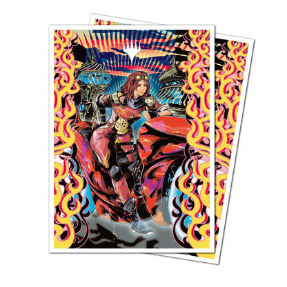 A red and yellow Aetherdrift Chandra, Spark Hunter 105ct APEX DECK PROTECTOR® Sleeves for Magic: The Gathering. Brand: Ultra PRO, Item: Aetherdrift Chandra, Spark Hunter 105ct APEX DECK PROTECTOR® Sleeves.