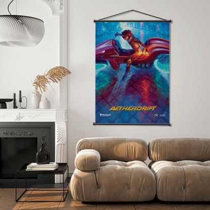 A blue and red Aetherdrift Chandra Wall Scroll. Brand: Ultra PRO, Item: Aetherdrift Chandra Wall Scroll for Magic: The Gathering
