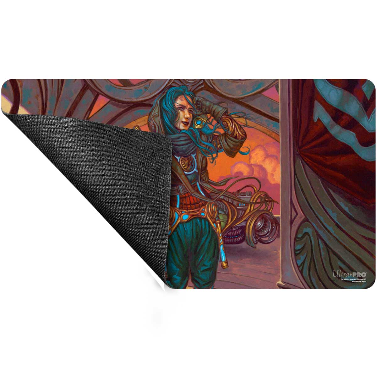 A colorful Aetherdrift Sita Varma, Masked Racer Playmat for Magic: The Gathering. Brand: Ultra PRO.