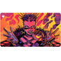 A vibrant and edgy playmat featuring a punk-inspired character from Magic: The Gathering, holding a can and wearing spiked armor. Brand: Ultra PRO, Item: Aetherdrift Far Fortune, End Boss Playmat