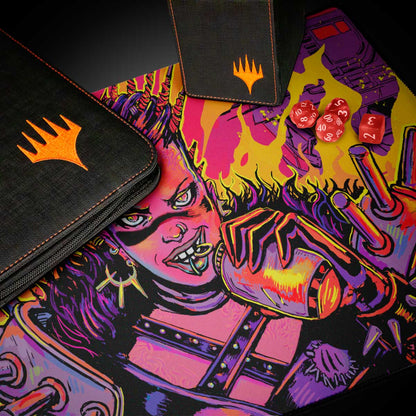 A colorful playmat featuring artwork from Aetherdrift Far Fortune, End Boss for Magic: The Gathering. Brand: Unknown, Item: Aetherdrift Far Fortune, End Boss Playmat.