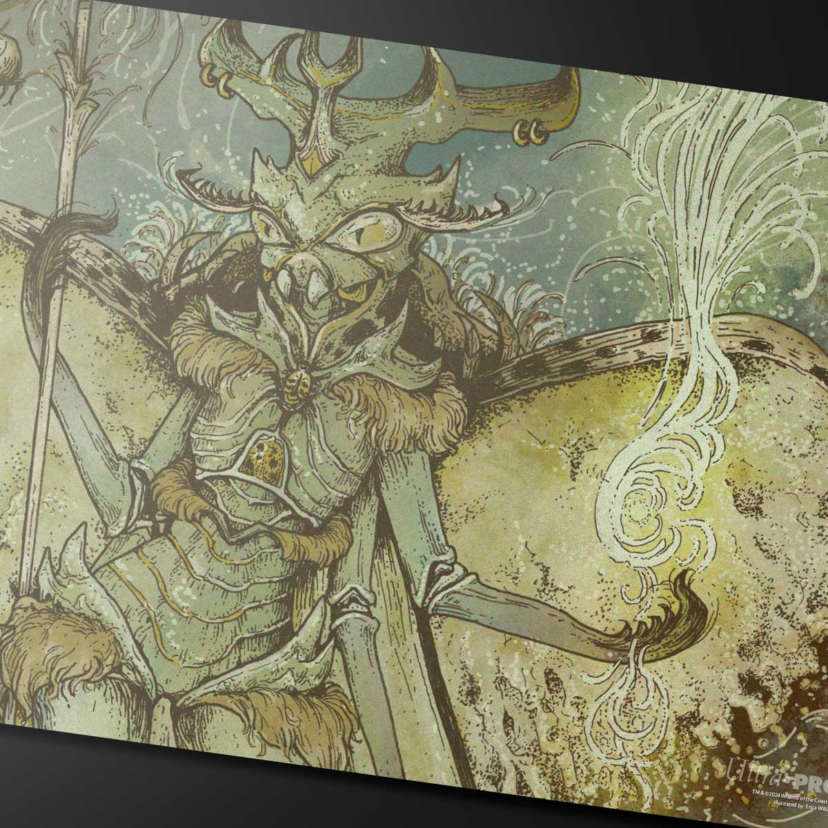 A green and brown Aetherdrift Aatchik, Emerald Radian Playmat for Magic: The Gathering. Brand: Ultra PRO, Item: Aetherdrift Aatchik, Emerald Radian Playmat.