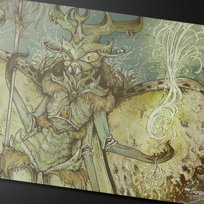 A green and brown Aetherdrift Aatchik, Emerald Radian Playmat for Magic: The Gathering. Brand: Ultra PRO, Item: Aetherdrift Aatchik, Emerald Radian Playmat.
