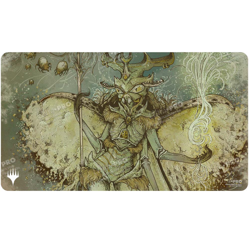 A green and yellow Aetherdrift Aatchik, Emerald Radian Playmat for Magic: The Gathering. Brand: Ultra PRO, Item: Aetherdrift Aatchik, Emerald Radian Playmat.