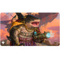 A fantasy art playmat featuring a shark pirate captain holding a steampunk-style cannon. Brand: Ultra PRO, Item: Aetherdrift Captain Howler, Sea Scourge Playmat for Magic: The Gathering