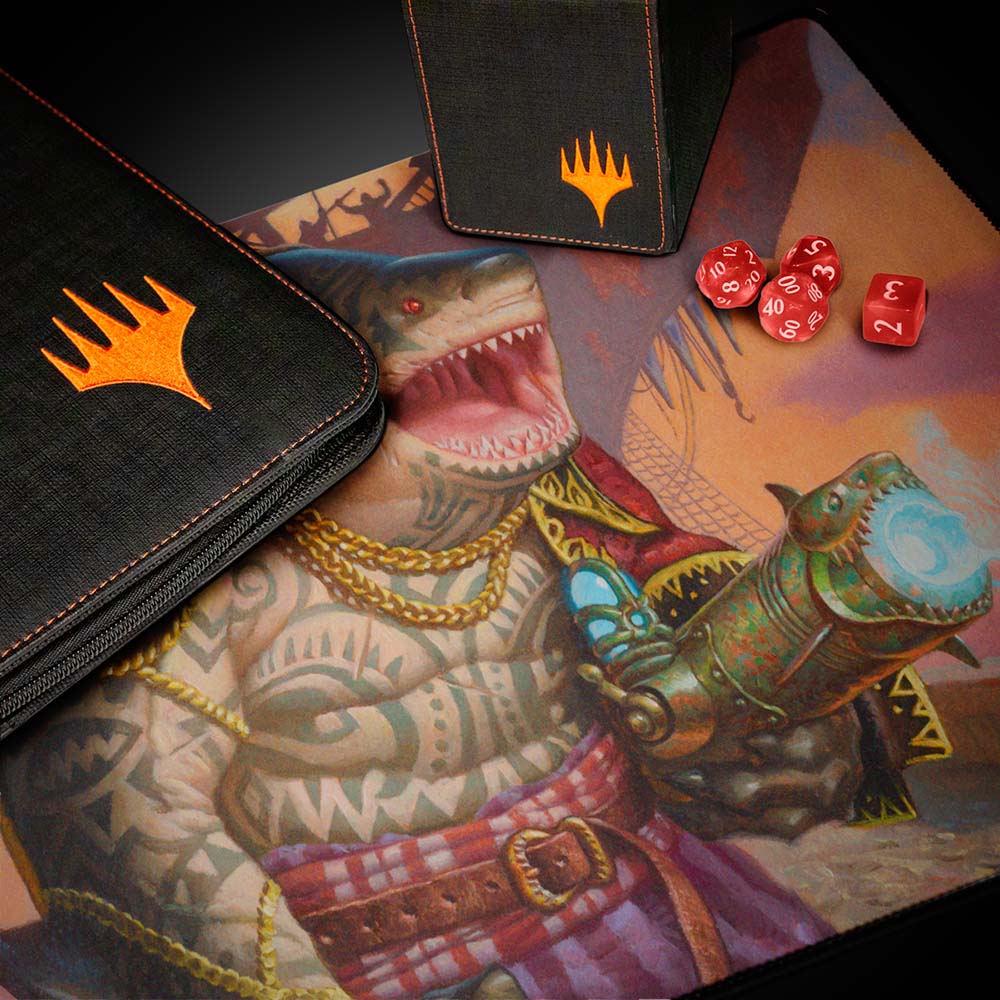 A Magic: The Gathering Aetherdrift Captain Howler, Sea Scourge Playmat featuring a shark-like creature with a weapon. Brand: Unknown, Item: Playmat.