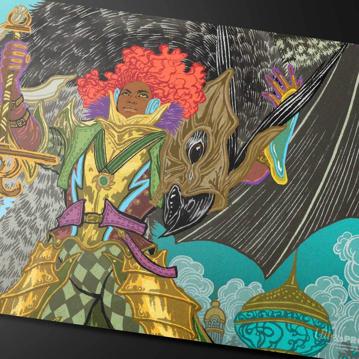 A colorful Aetherdrift Caradora, Heart of Alacria Playmat for Magic: The Gathering. Brand: Ultra PRO, Item: Aetherdrift Caradora, Heart of Alacria Playmat.