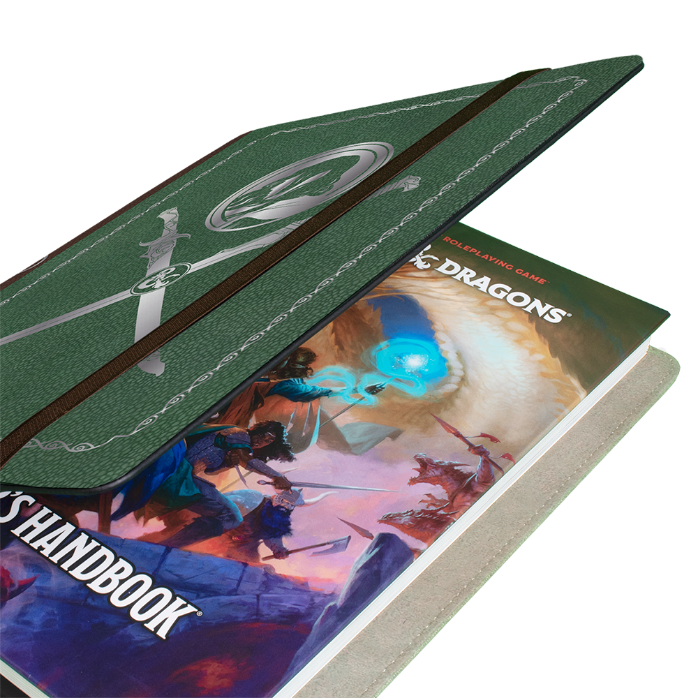 A green Dungeons & Dragons premium book cover featuring Drizzt and the Forgotten Realms artwork.