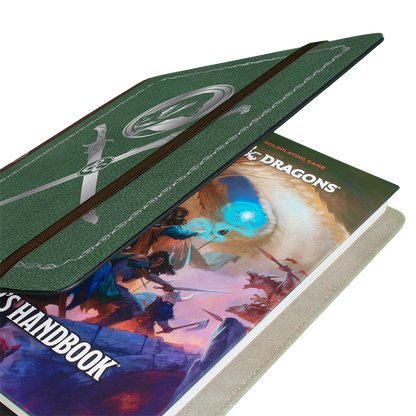 A green Dungeons & Dragons premium book cover featuring Drizzt and the Forgotten Realms artwork.