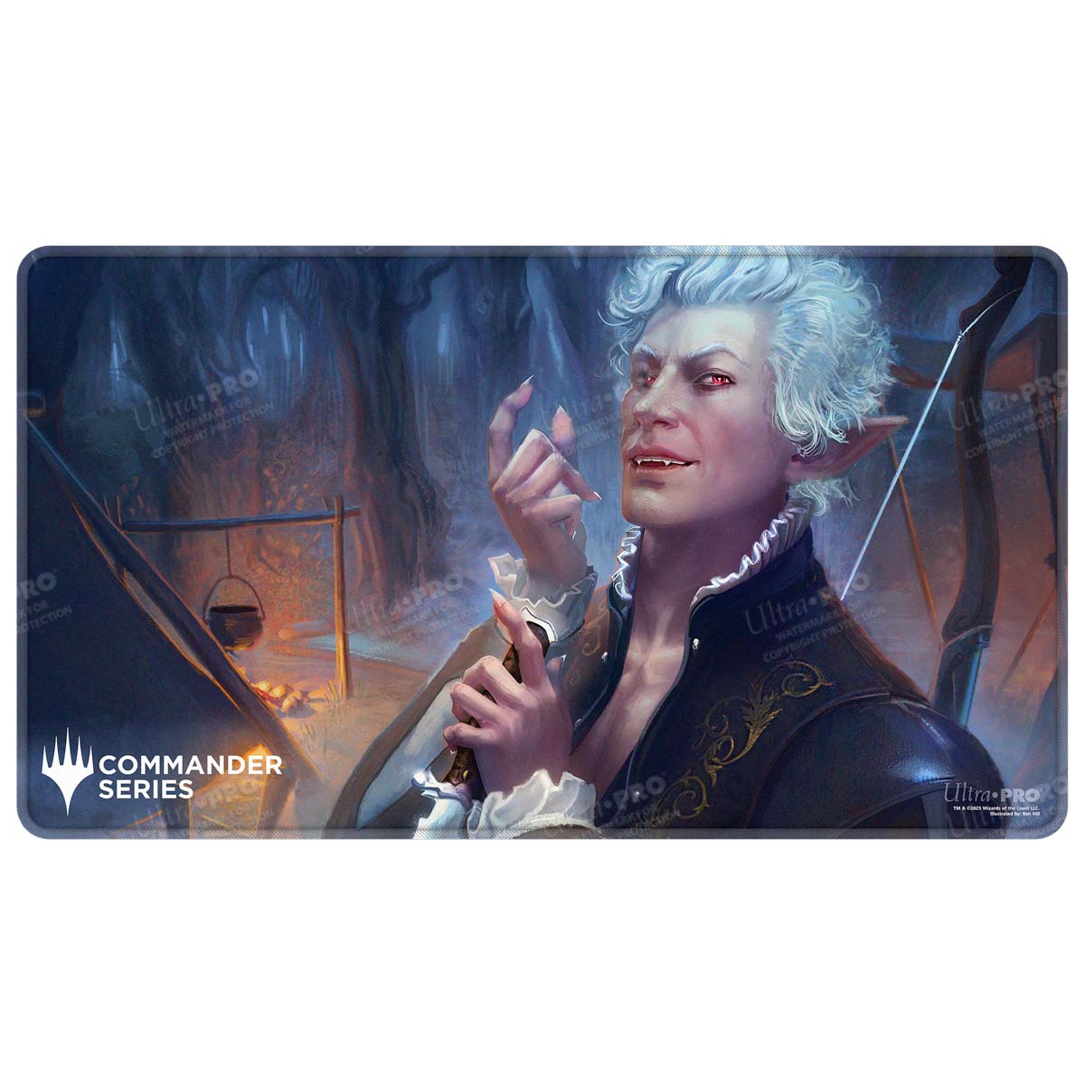 A dark fantasy playmat featuring Astarion, the Decadent from Magic: The Gathering. Brand: Ultra PRO, Item: Commander Series #7 Astarion, the Decadent Stitched Playmat.