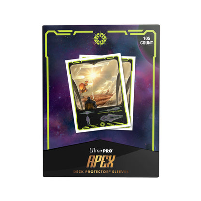 A space-themed Ultra Pro APEX 105ct Deck Protector Sleeves for Magic: The Gathering.