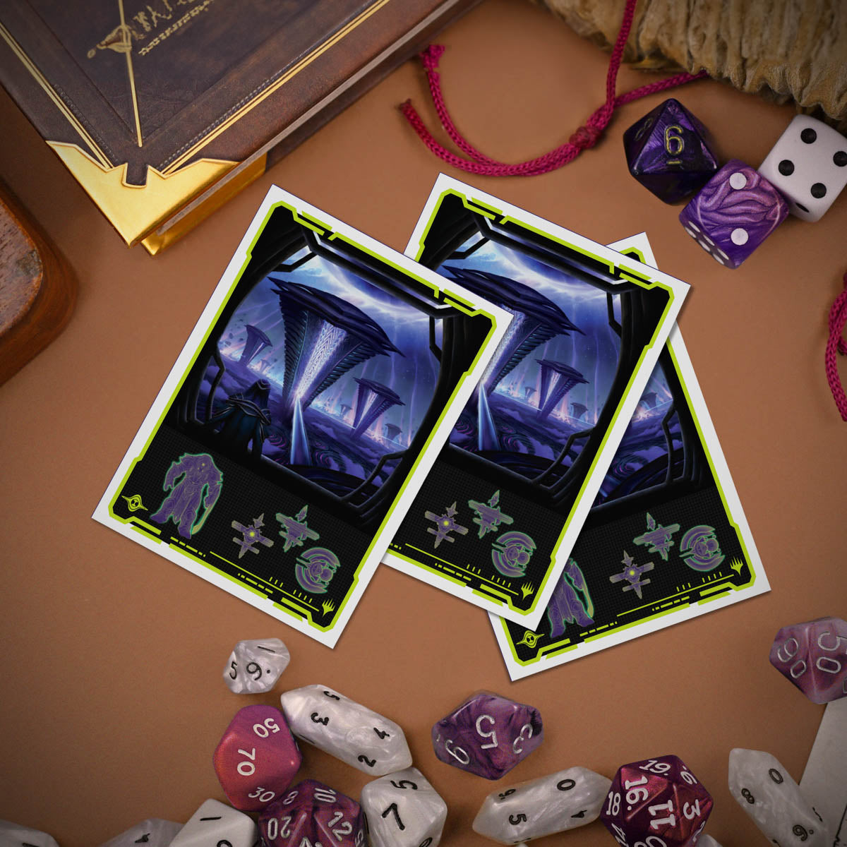 A set of three Edge of Eternities Susur Secundi, Void Altar 105ct APEX DECK PROTECTOR® Sleeves for Magic: The Gathering.