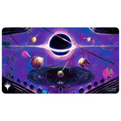 A purple and blue cosmic playmat featuring a black hole, planets, and celestial bodies. Brand: Ultra PRO, Item: Edge of Eternities Sothera, the Supervoid Playmat for Magic: The Gathering