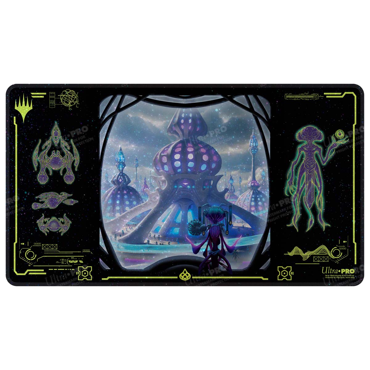 A black Ultra PRO Playmat featuring the Edge of Eternities Uthros, Titanic Godcore HOLOFOIL® art for Magic: The Gathering.