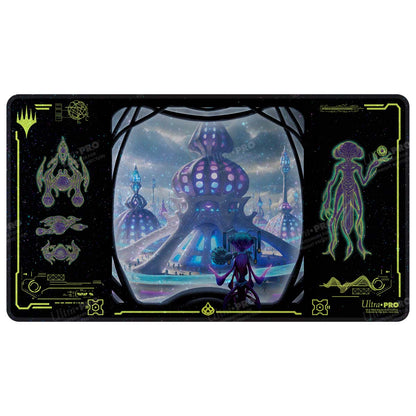 A black Ultra PRO Playmat featuring the Edge of Eternities Uthros, Titanic Godcore HOLOFOIL® art for Magic: The Gathering.