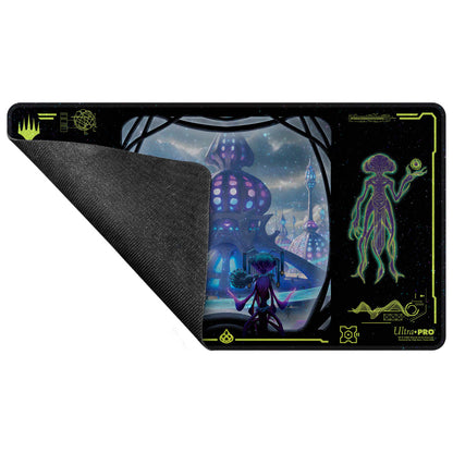 A black and purple playmat featuring the Edge of Eternities artwork with Uthros, Titanic Godcore from Magic: The Gathering. Brand: Ultra-PRO, Item: Edge of Eternities Uthros, Titanic Godcore HOLOFOIL® Playmat.