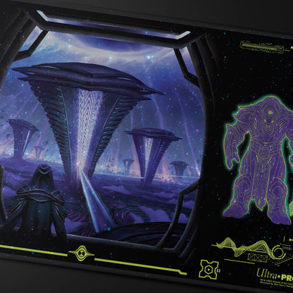 A black playmat featuring the Edge of Eternities Susur Secundi, Void Altar artwork. Brand: Ultra PRO, Item: Edge of Eternities Susur Secundi, Void Altar HOLOFOIL® Playmat for Magic: The Gathering.