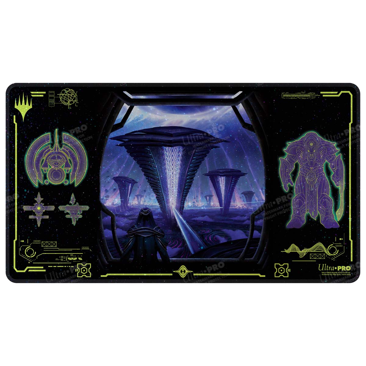 A black playmat featuring the Edge of Eternities Susur Secundi, Void Altar artwork. Brand: Ultra PRO, Item: Edge of Eternities Susur Secundi, Void Altar HOLOFOIL® Playmat for Magic: The Gathering