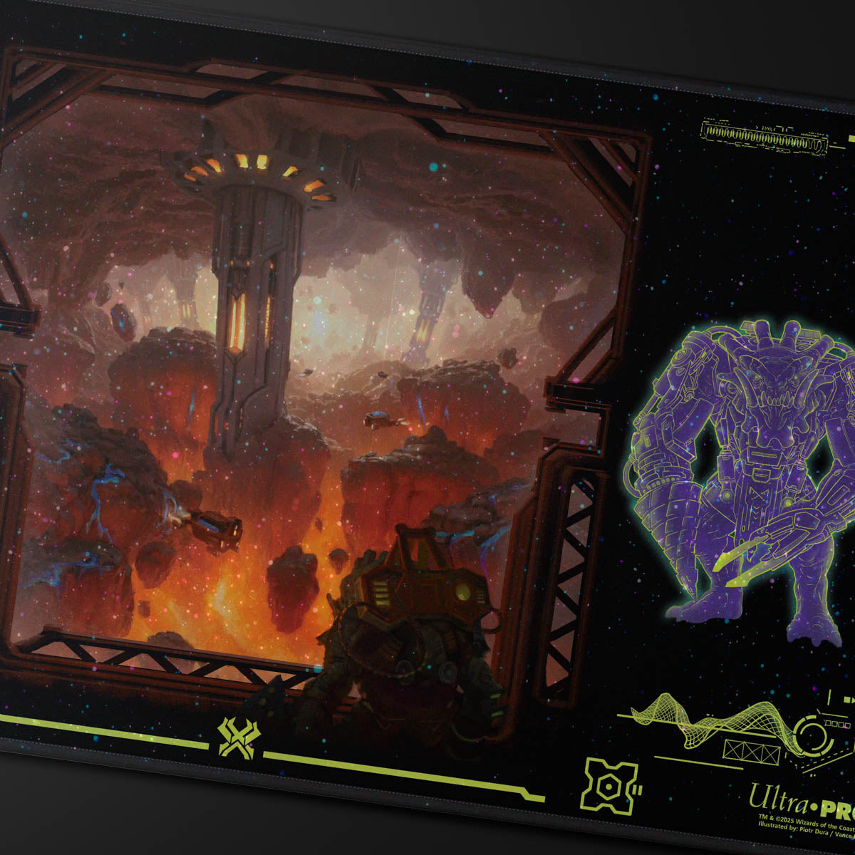 A Holofoil Playmat featuring Kavaron, Memorial World from Magic: The Gathering. Brand: Ultra PRO, Item: Edge of Eternities Kavaron, Memorial World HOLOFOIL® Playmat.