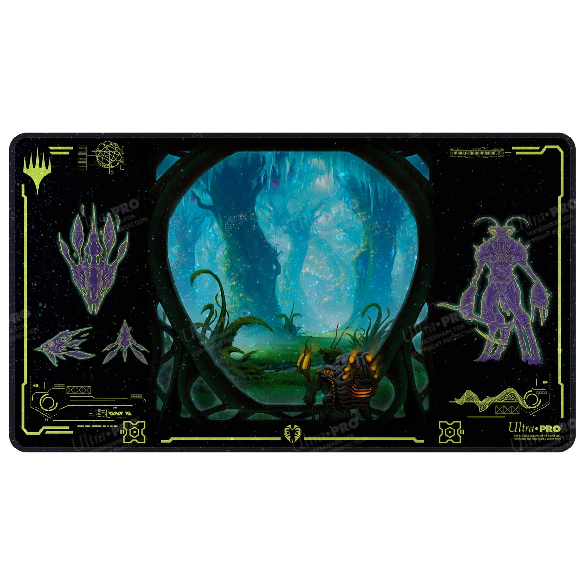 A black Edge of Eternities Evendo, Waking Haven HOLOFOIL® Playmat. Brand: Ultra PRO, Item: Edge of Eternities Evendo, Waking Haven HOLOFOIL® Playmat for Magic: The Gathering