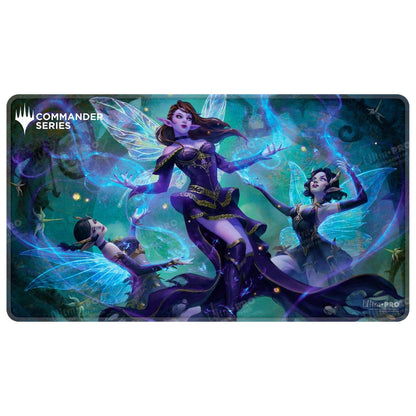 A purple and blue Commander Series #8 Alela, Cunning Conqueror Stitched Playmat. Brand: Ultra PRO, Item: Commander Series #8 Alela, Cunning Conqueror Stitched Playmat for Magic: The Gathering