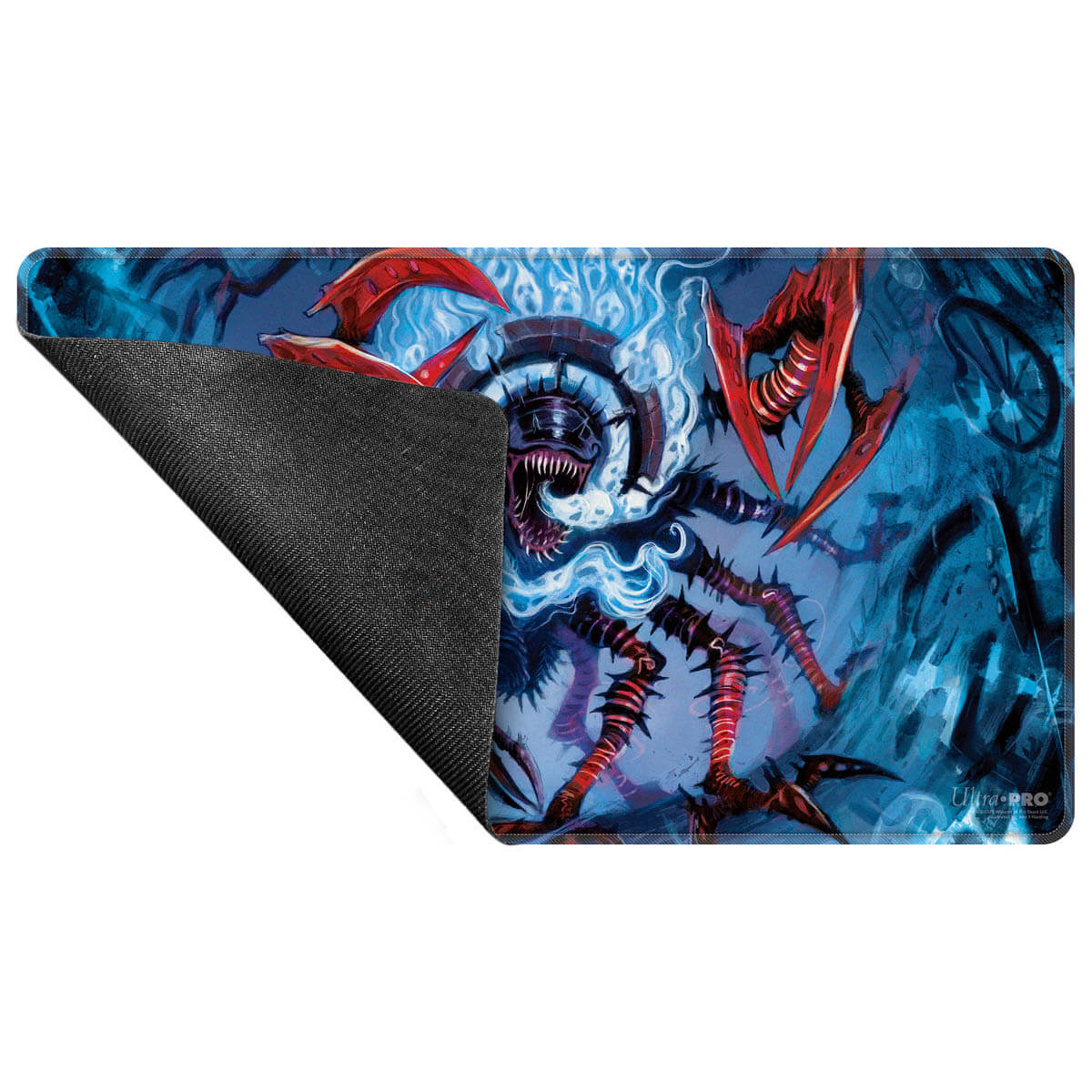 A blue and red The Mindskinner Playmat for Magic: The Gathering. Brand: Ultra PRO, Item: Commander Series #8 The Mindskinner Playmat.
