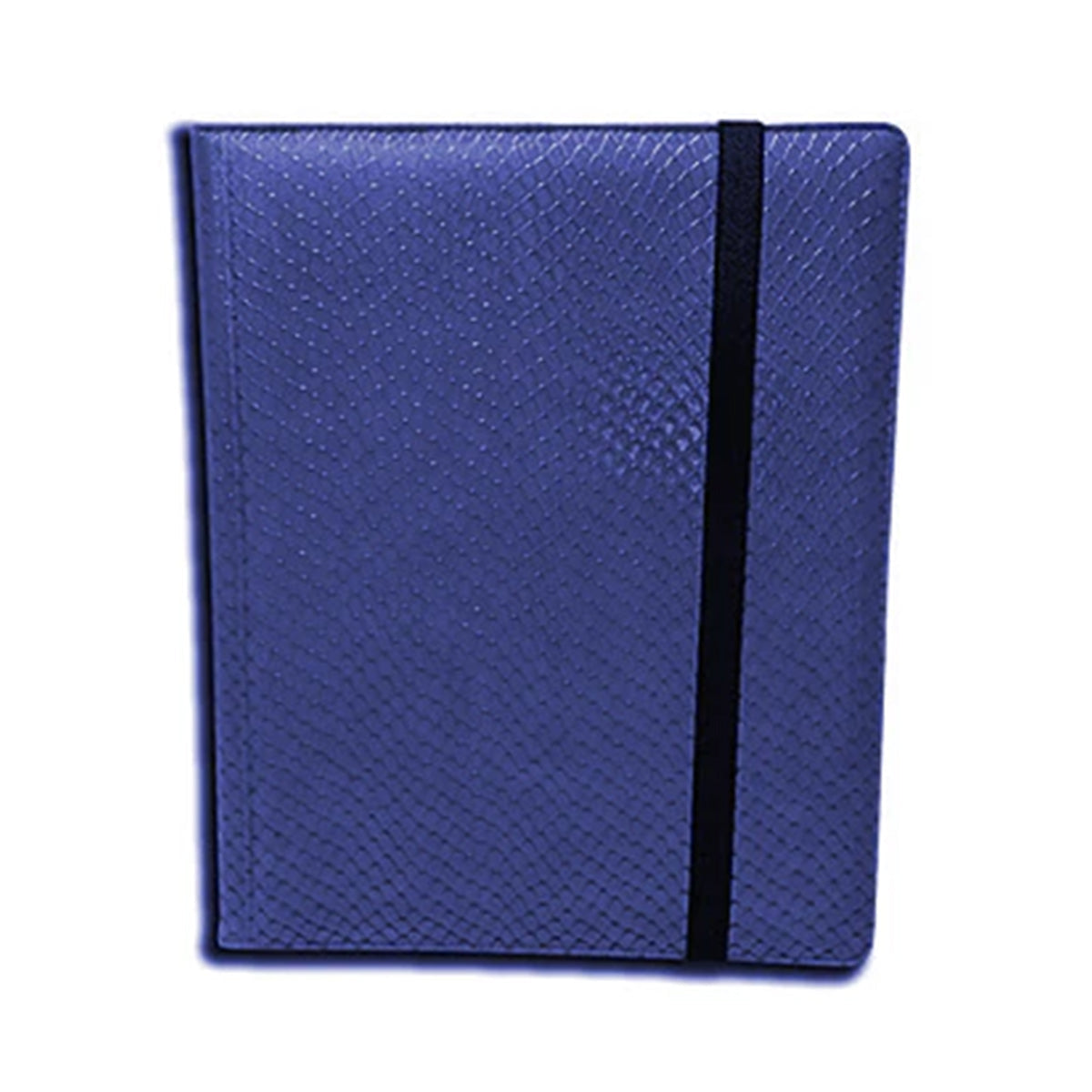 A blue Dragon Hide 9-pocket binder. Brand: Legion Supplies, Item: 9 Pocket Dragon Hide Blue Binder.
